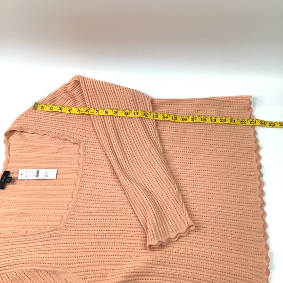 J.Crew Cropped Sweater 2X Peach Scalloped Neckline Long Sleeve 100% Merino Wool - Picture 5 of 7